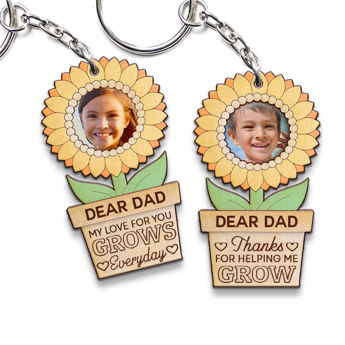 Thanks For Helping Us Grow - Personalized Father Keychain (Printed On Both Sides)