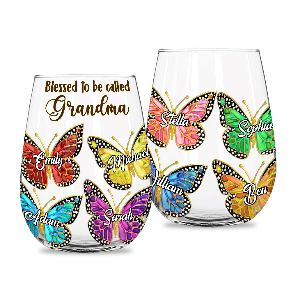 Grandma - Personalized Grandma All Over Wine Glass