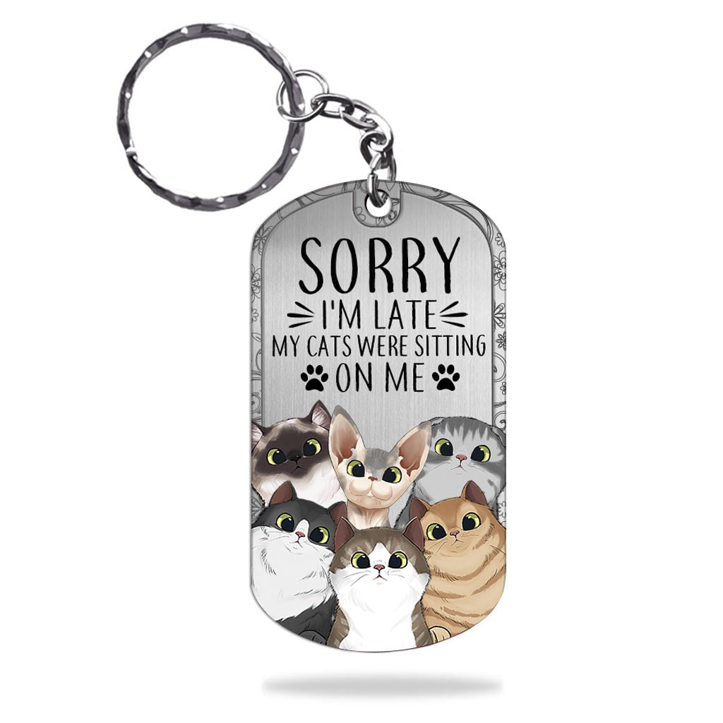 Sorry I'm Late - Personalized Cat Stainless Steel Keychain