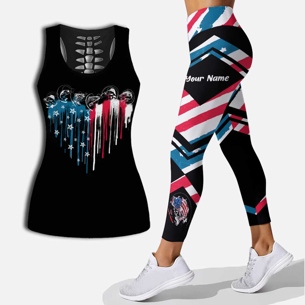 Discover Fishing Freedom - Personalized Independence Day Hollow Tank Top and Leggings