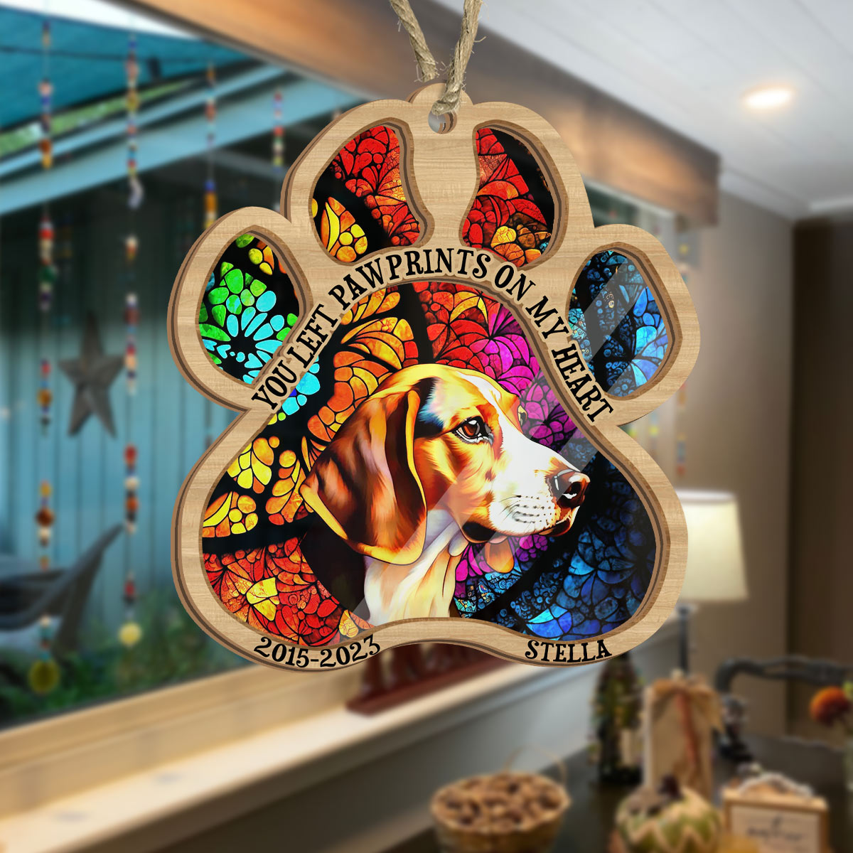 You Left Paw Prints On My Heart - Dog gift for who lose dog, who lose cat - Personalized Suncatcher