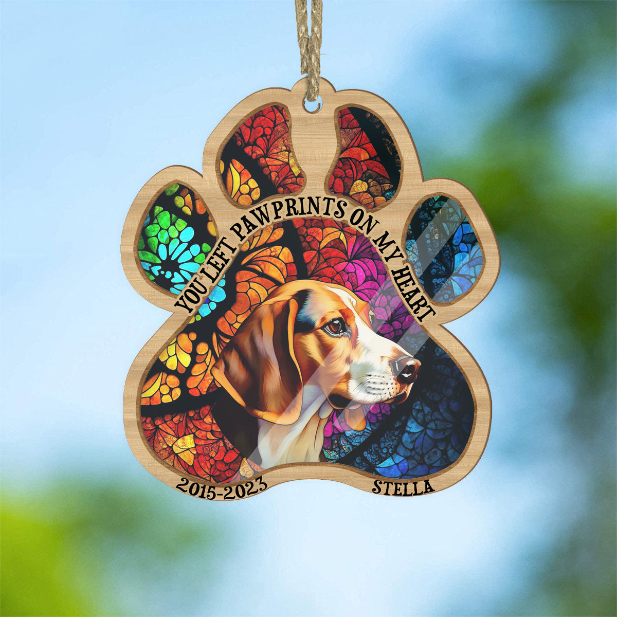 You Left Paw Prints On My Heart - Dog gift for who lose dog, who lose cat - Personalized Suncatcher