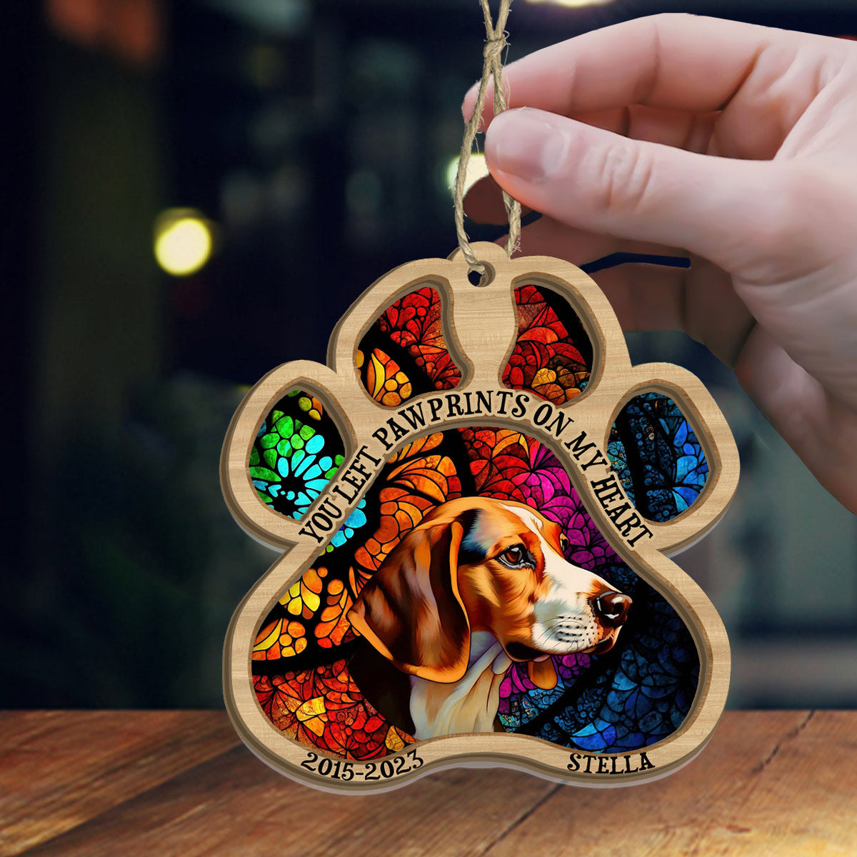 You Left Paw Prints On My Heart - Dog gift for who lose dog, who lose cat - Personalized Suncatcher