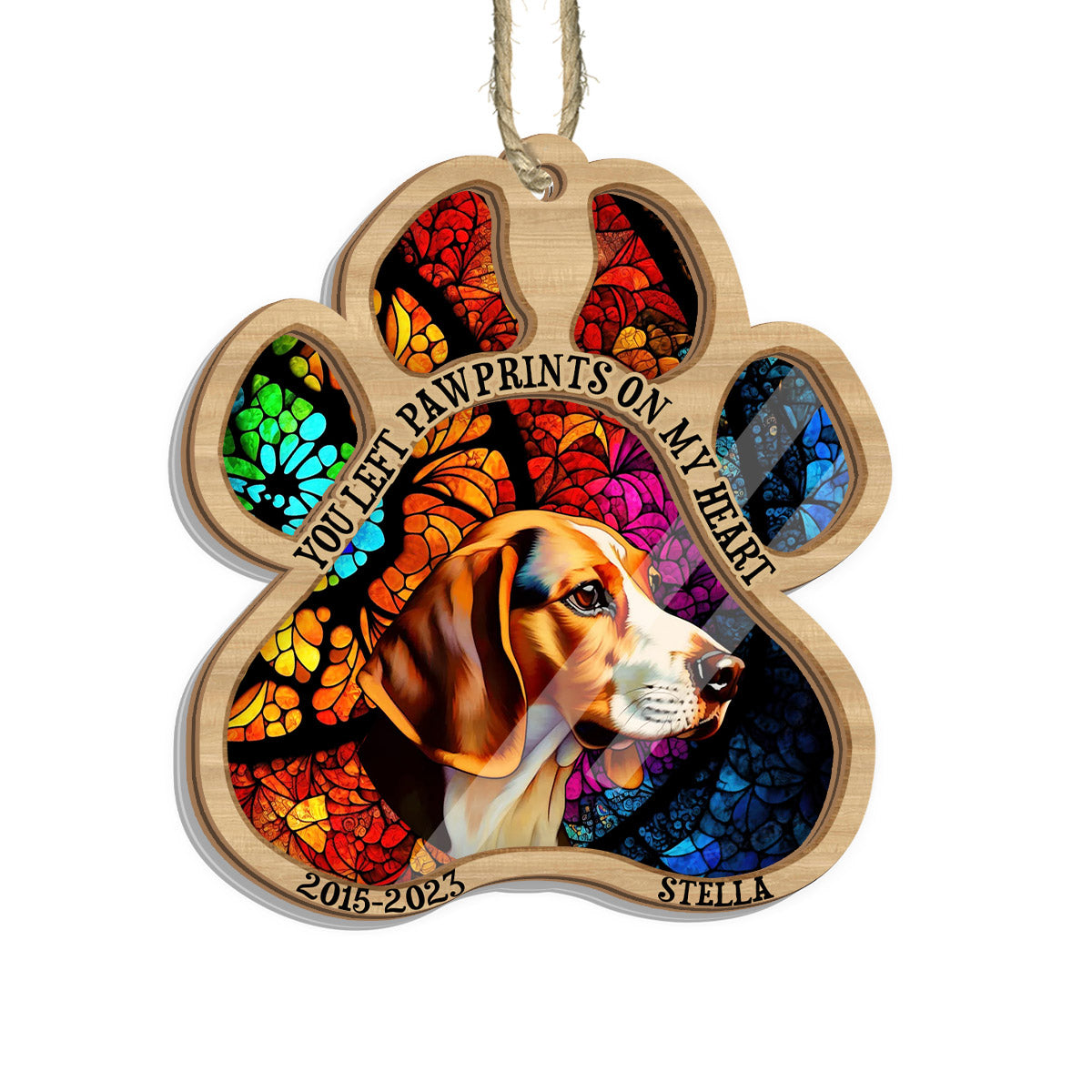 You Left Paw Prints On My Heart - Dog gift for who lose dog, who lose cat - Personalized Suncatcher