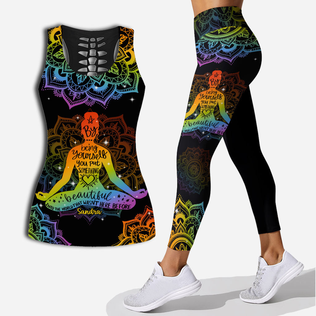 Discover By Being Yourself - Personalized Yoga Lover Hollow Tank Top and Leggings