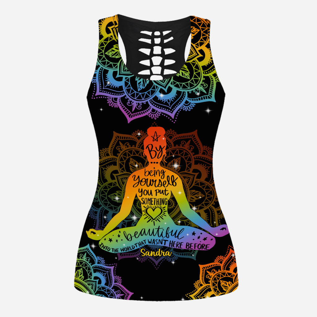 By Being Yourself - Personalized Yoga Hollow Tank Top and Leggings