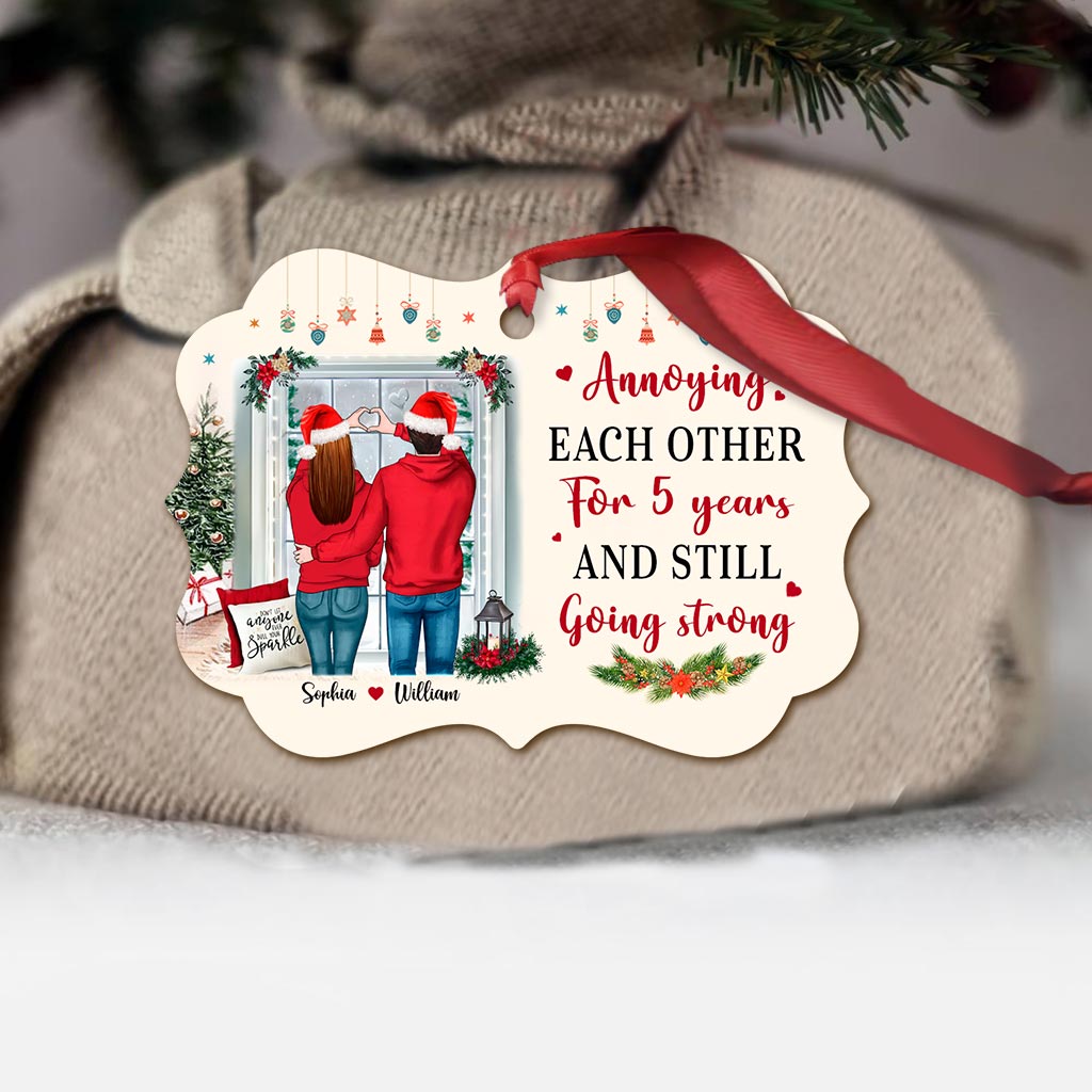 Annoying Each Other - Personalized Christmas Couple Ornament (Printed On Both Sides)