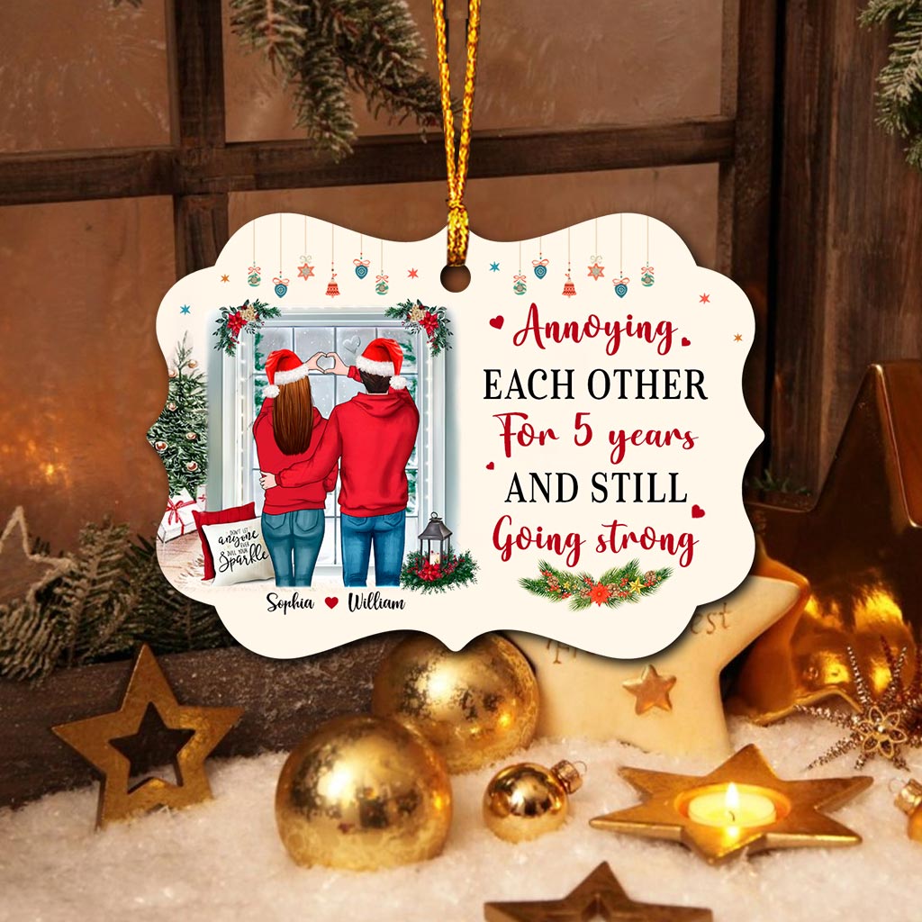 Annoying Each Other - Personalized Christmas Couple Ornament (Printed On Both Sides)