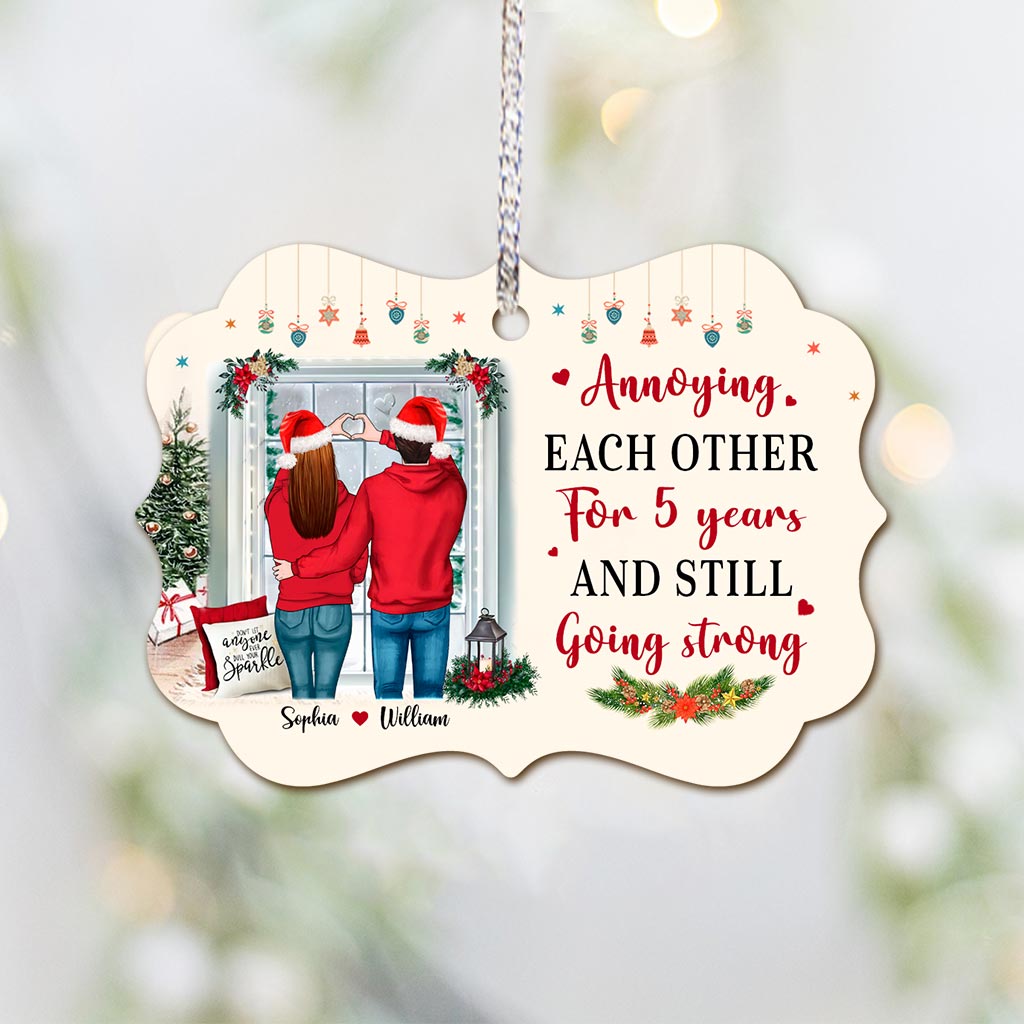 Annoying Each Other - Personalized Christmas Couple Ornament (Printed On Both Sides)