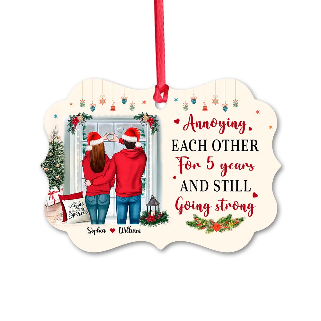 Annoying Each Other - Personalized Christmas Couple Ornament (Printed On Both Sides)