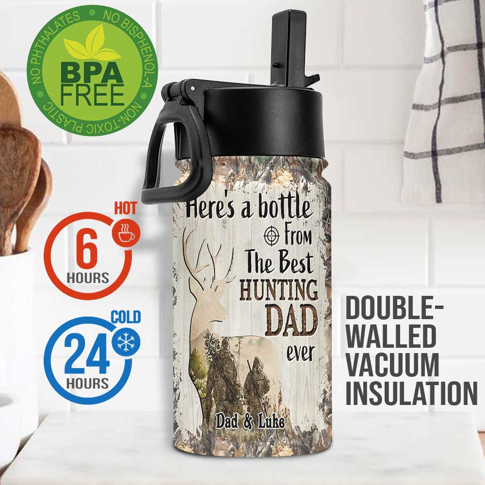 From The Best Hunting Dad Ever - Personalized Hunting Kids Water Bottle