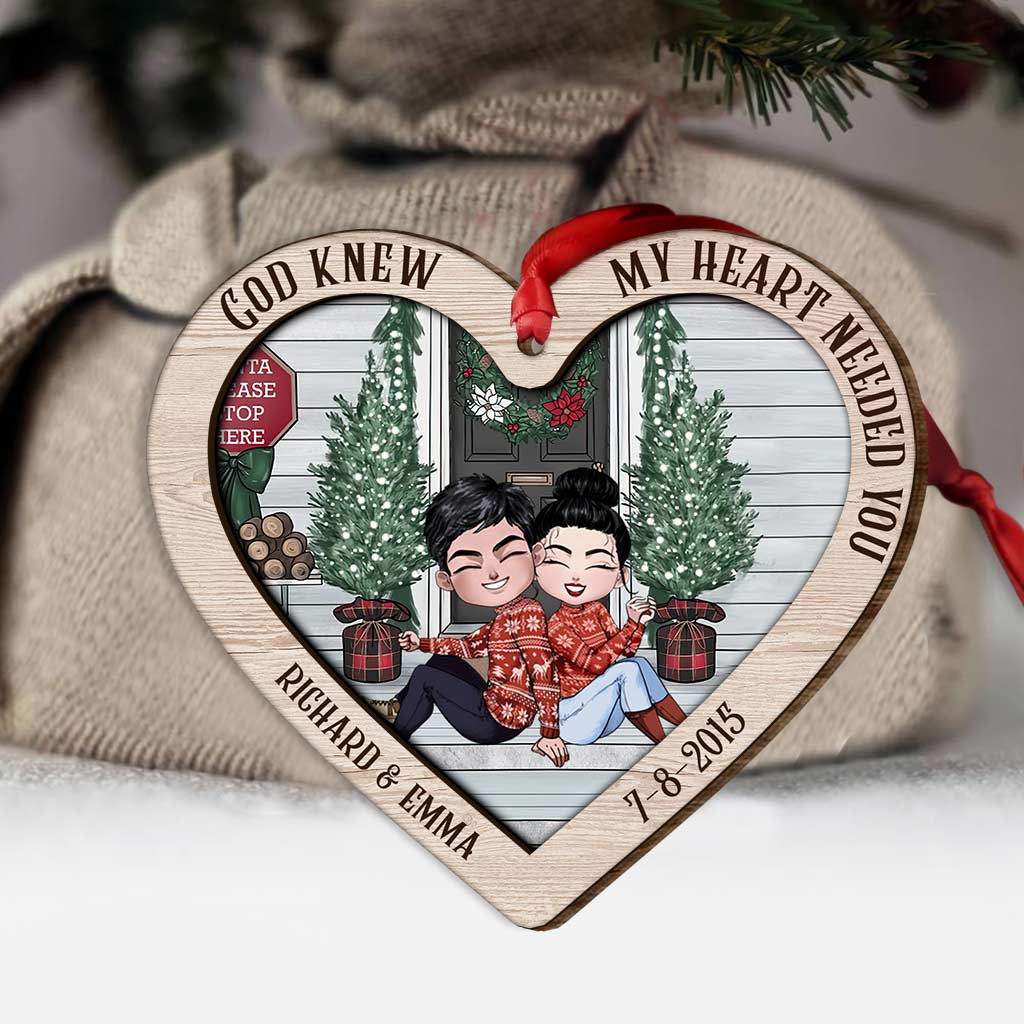 My Heart Is Wherever You Are - Personalized Christmas Couple Layered Wood Ornament
