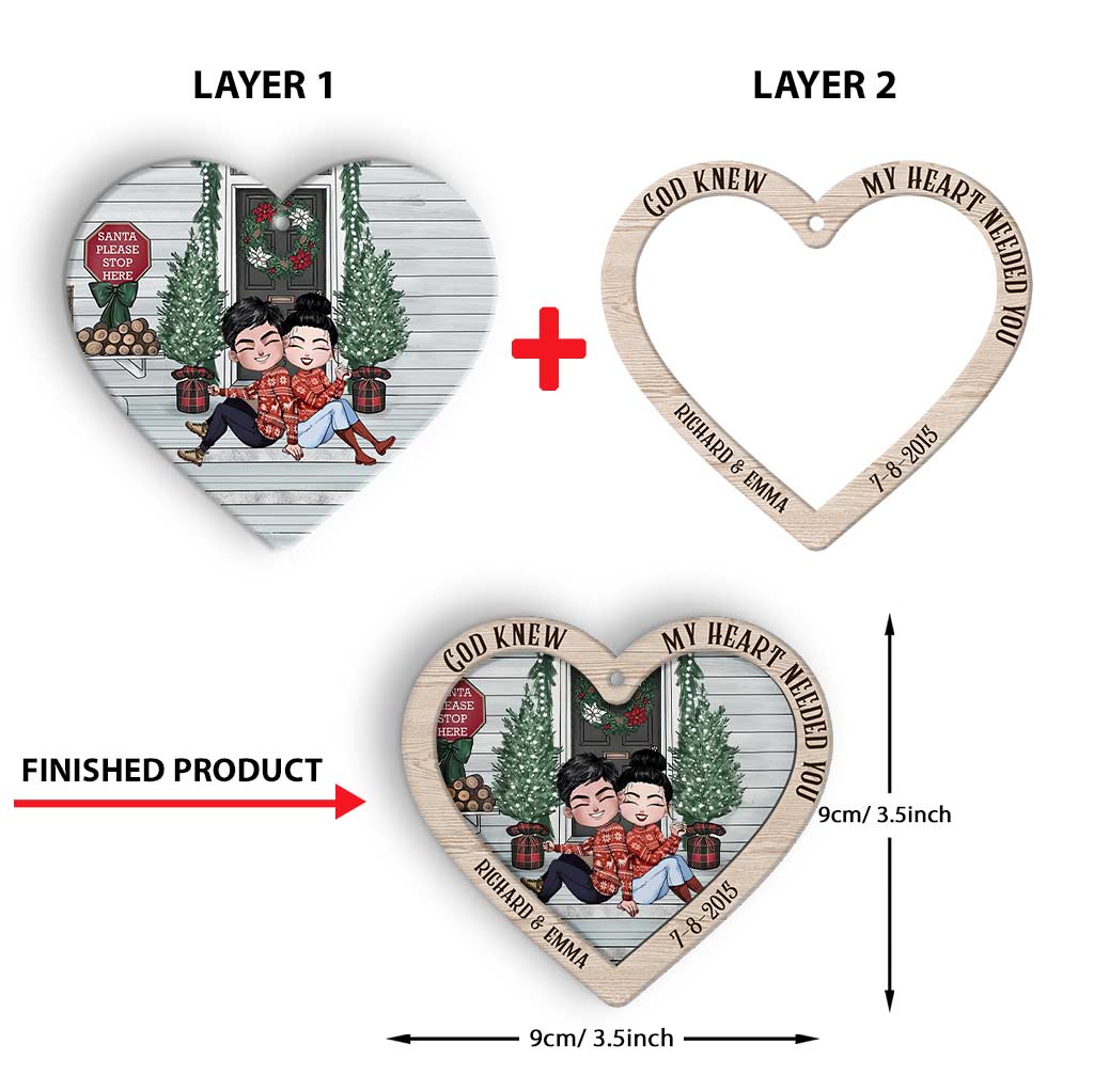 My Heart Is Wherever You Are - Personalized Christmas Couple Layered Wood Ornament