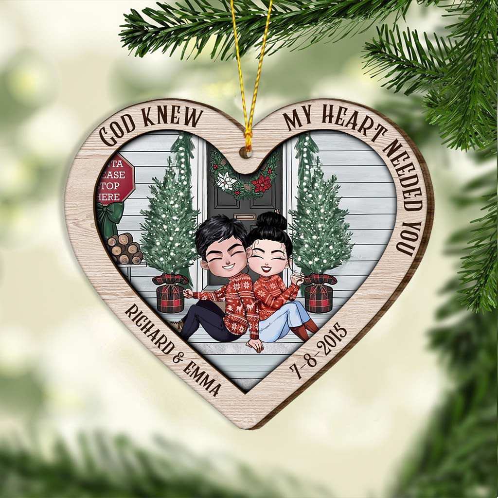 My Heart Is Wherever You Are - Personalized Christmas Couple Layered Wood Ornament