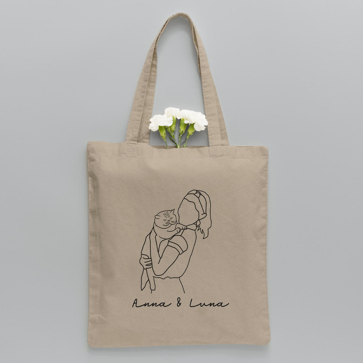 Custom Photo Line Art - Personalized Cat Embroidered Tote Bag