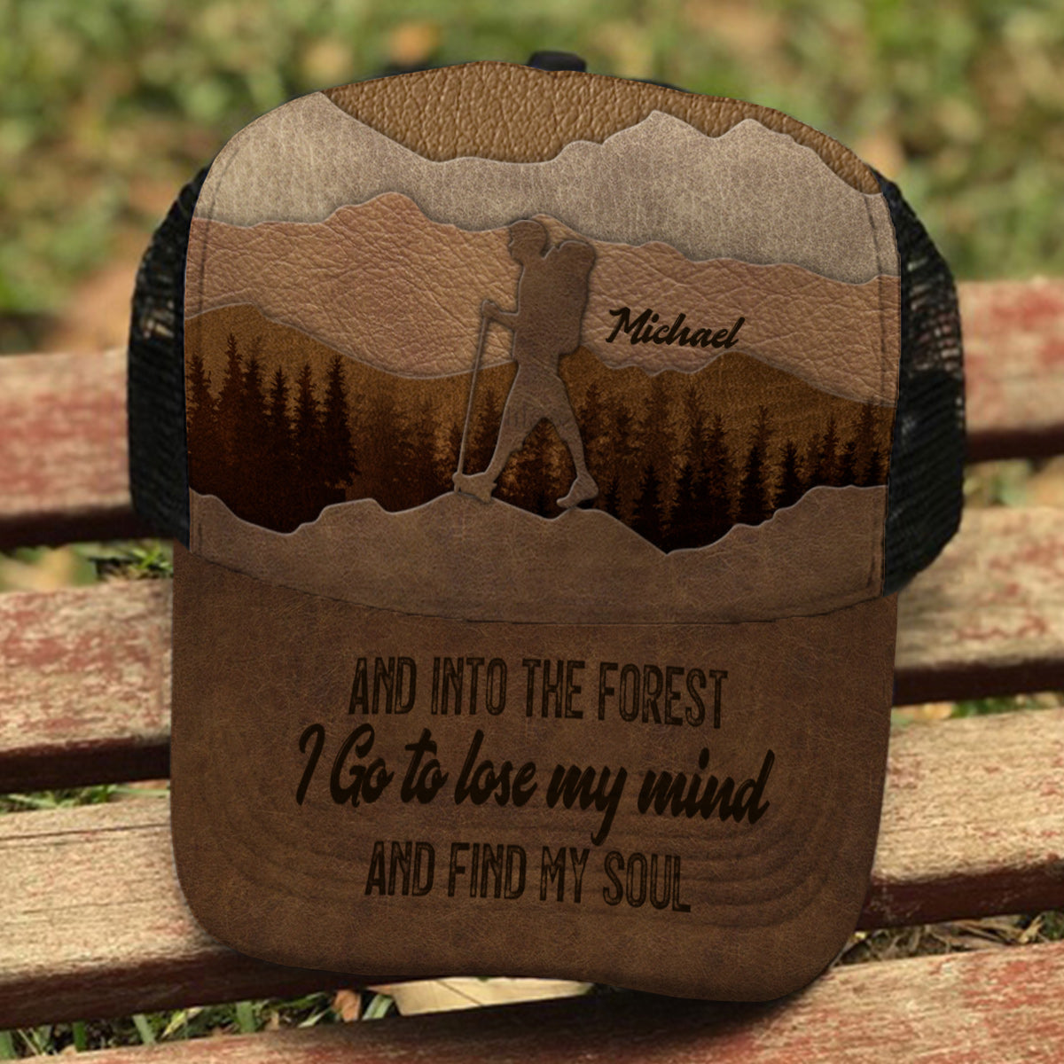 And Into The Forest I Go - Personalized Hiking Trucker Hat