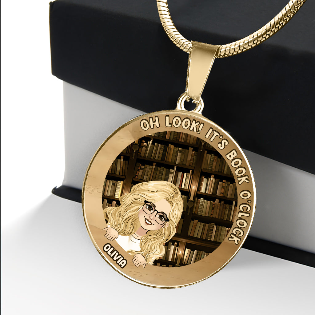 It's Book O'clock - Personalized Book Round Pendant Necklace