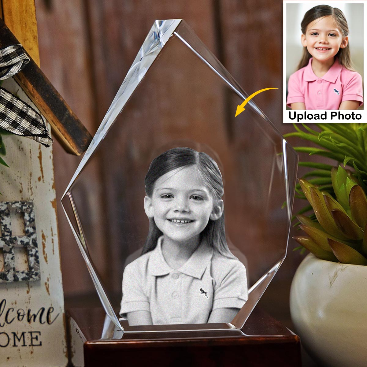 Custom Photo - Personalized Kid Laser Engraving 3D Iceberg Shaped Crystal Lamp