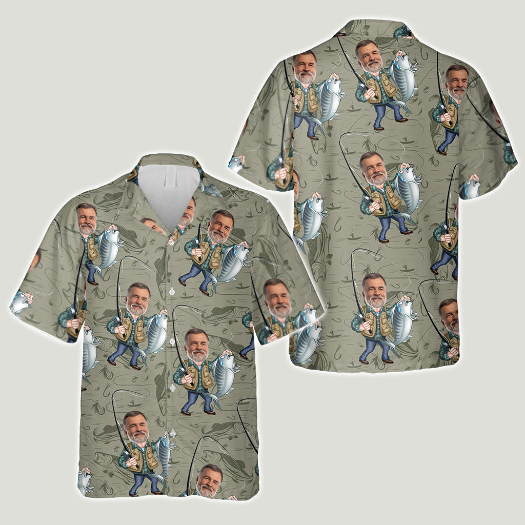 Funny Fishing Portrait - Personalized Fishing Hawaiian Shirt