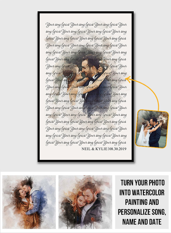 Custom Watercolor Portraits With Wedding Song Lyrics - Personalized Husband And Wife Canvas And Poster