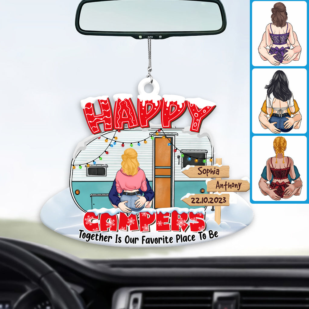 Happy Campers - Camping gift for husband, wife, boyfriend, girlfriend - Personalized Car Ornament