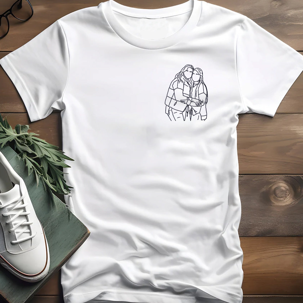 Custom Line Art - Personalized Bestie Embroidered T-shirt