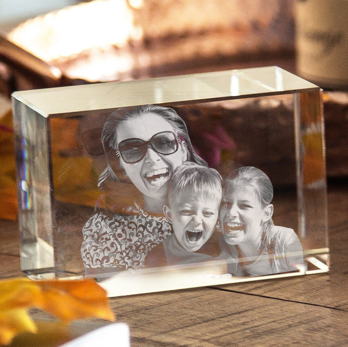 Custom Photo - Personalized Step Mom Laser Engraving 3D Cuboid Shaped Crystal Lamp