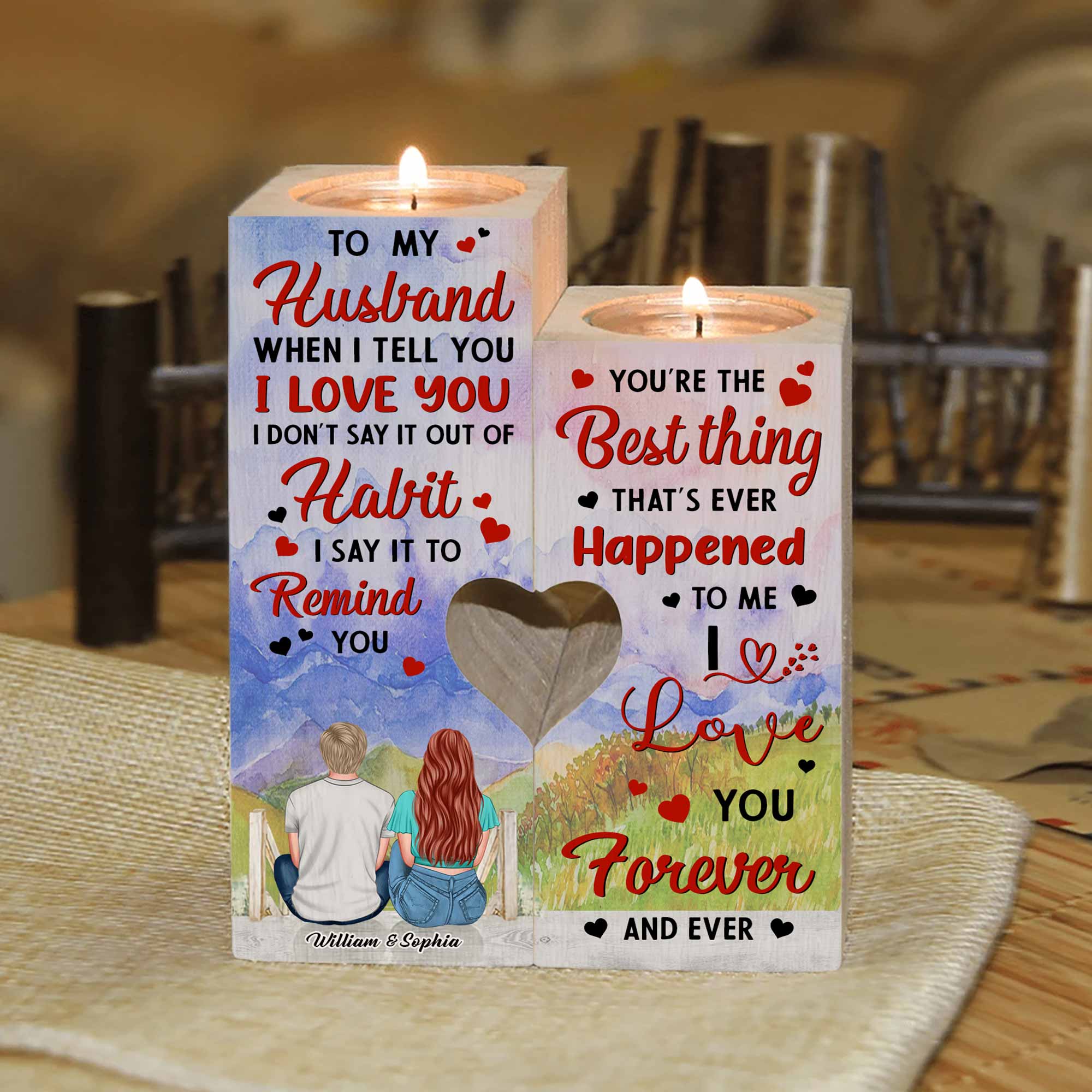 When I Tell You - Personalized Couple Wooden Candle Holder