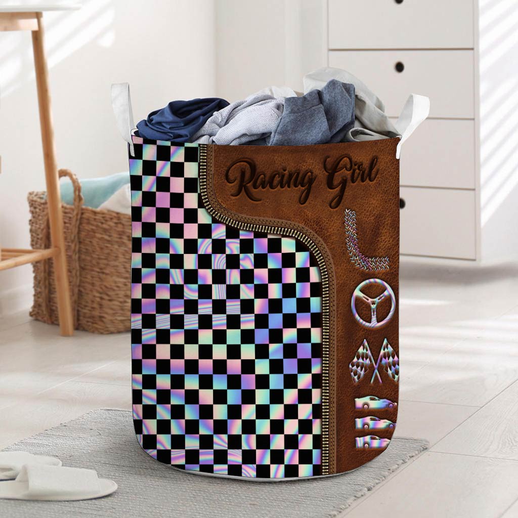 Racing Girl Leather Pattern Print Laundry Basket