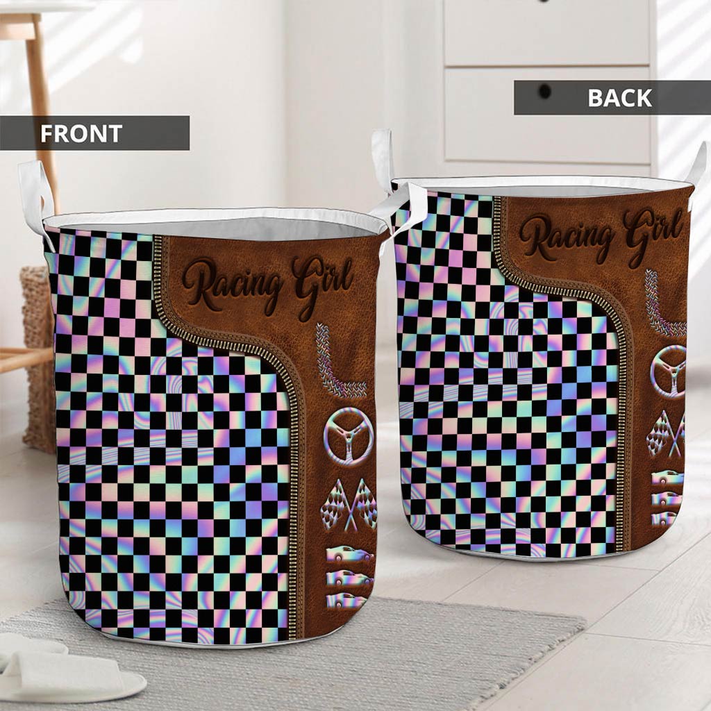 Racing Girl Leather Pattern Print Laundry Basket