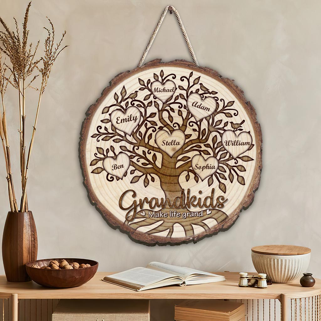 Grandkids Make Life Grand - Personalized Mother's Day Grandma Wood Sign