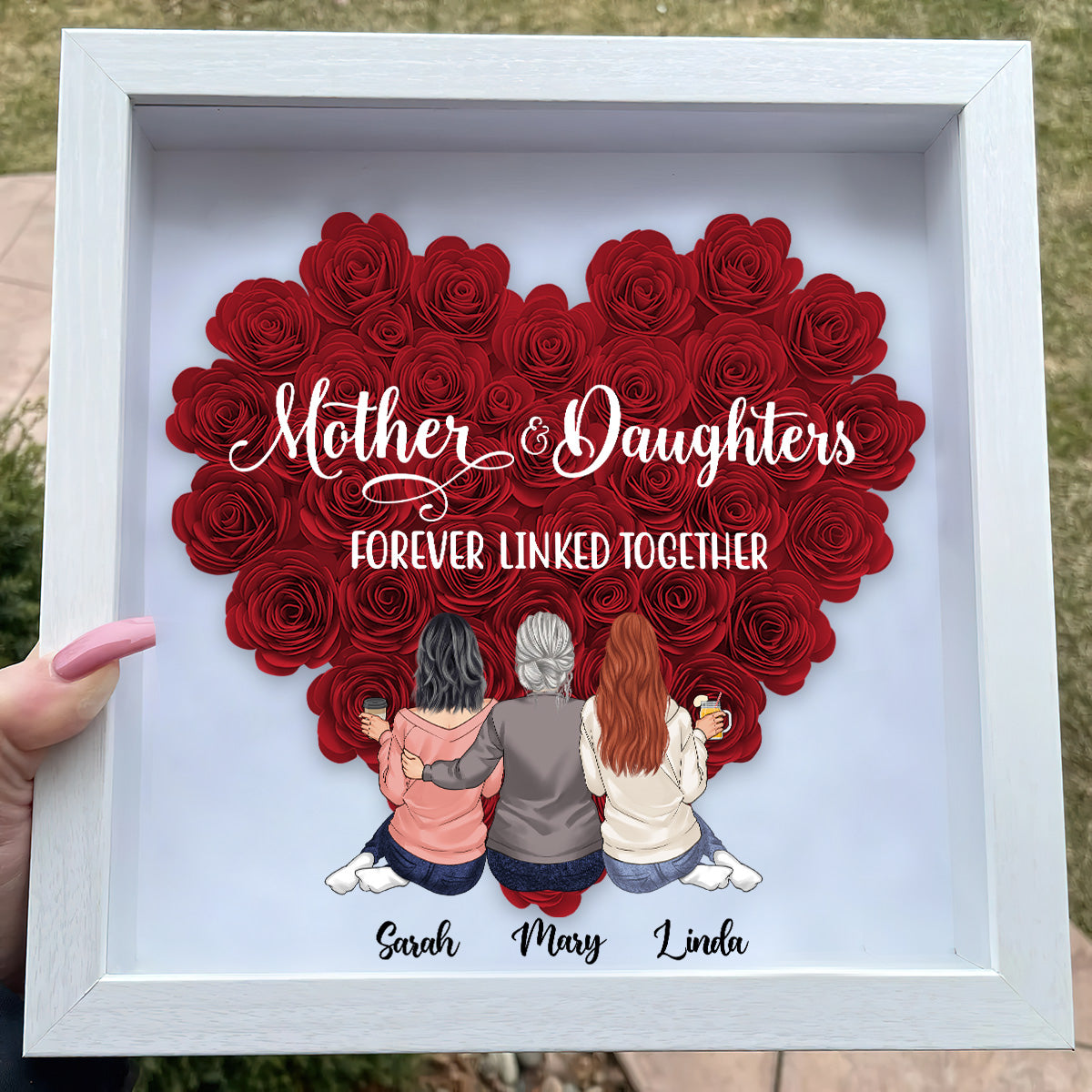 Mother And Daughters - Gift for mom, daughter, son - Personalized Flower Shadow Box