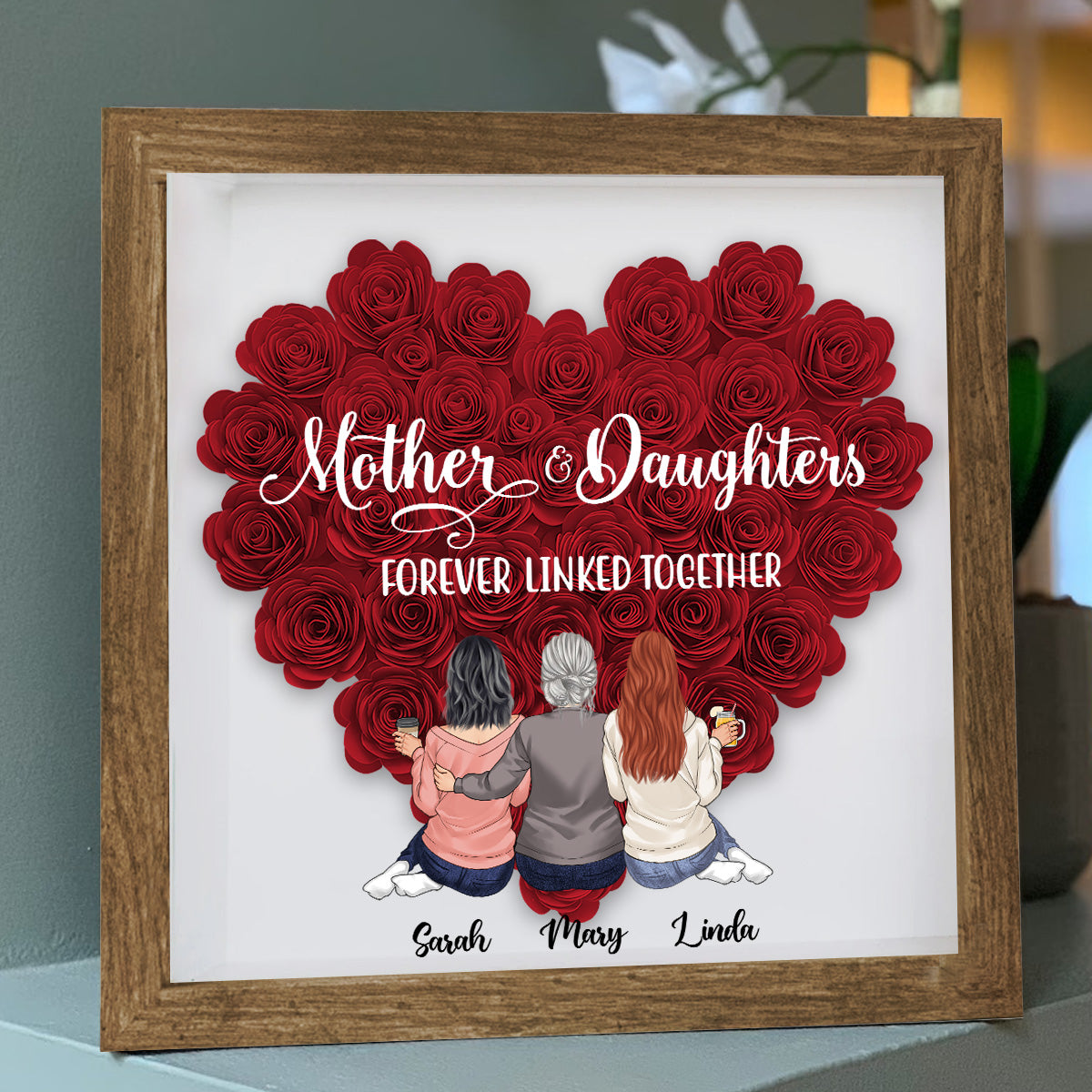 Mother And Daughters - Gift for mom, daughter, son - Personalized Flower Shadow Box