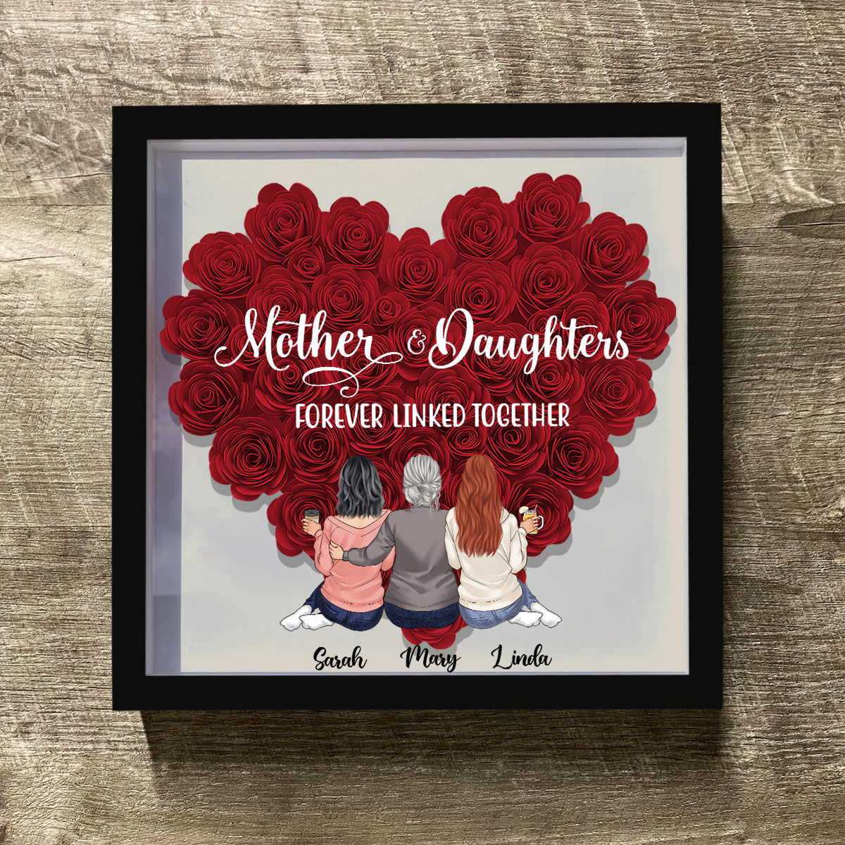 Mother And Daughters - Gift for mom, daughter, son - Personalized Flower Shadow Box