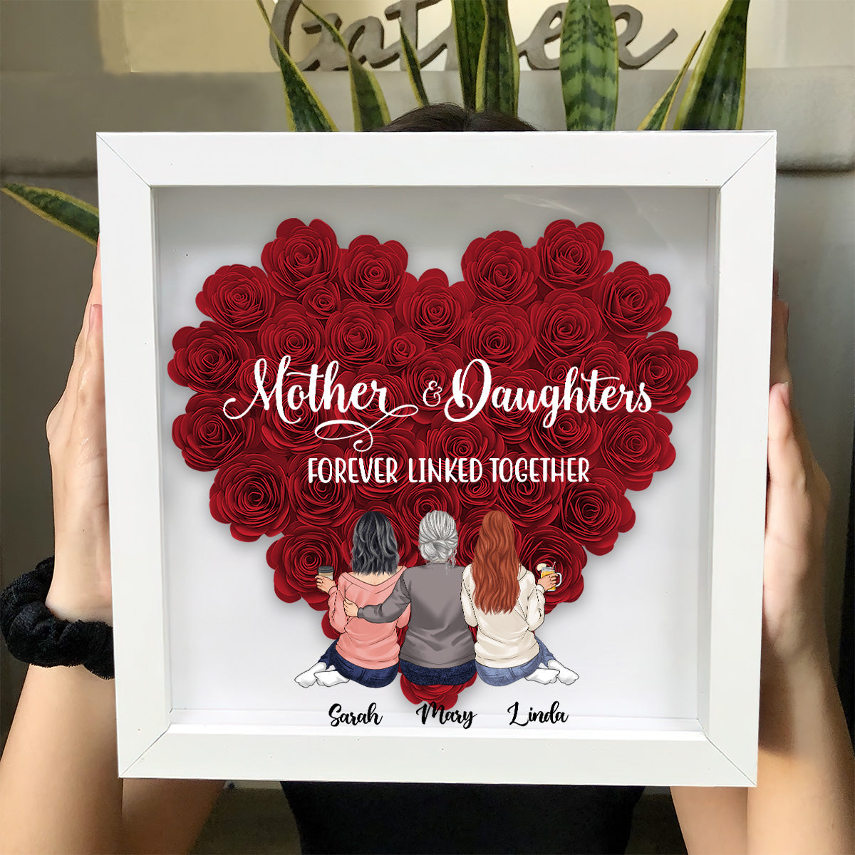 Mother And Daughters - Gift for mom, daughter, son - Personalized Flower Shadow Box