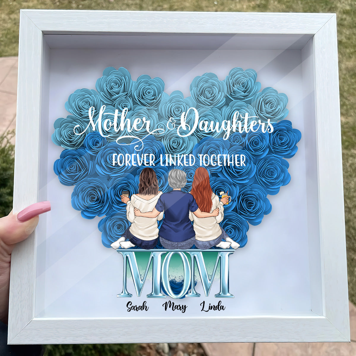 Mother And Daughters - Personalized Mother Flower Shadow Box