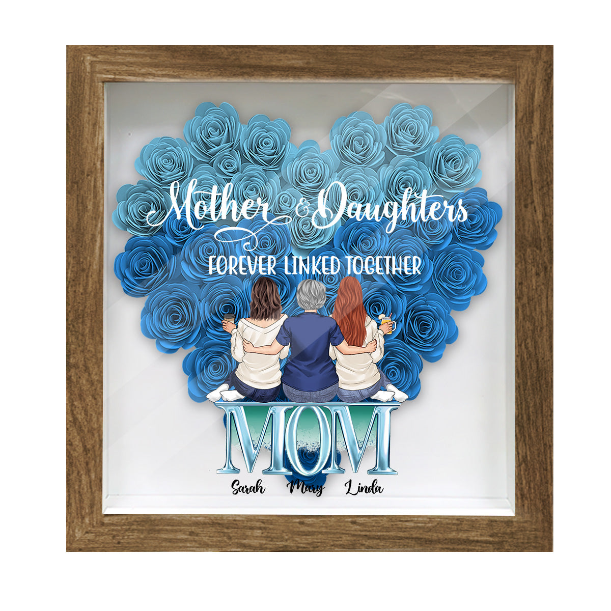 Mother And Daughters - Personalized Mother Flower Shadow Box