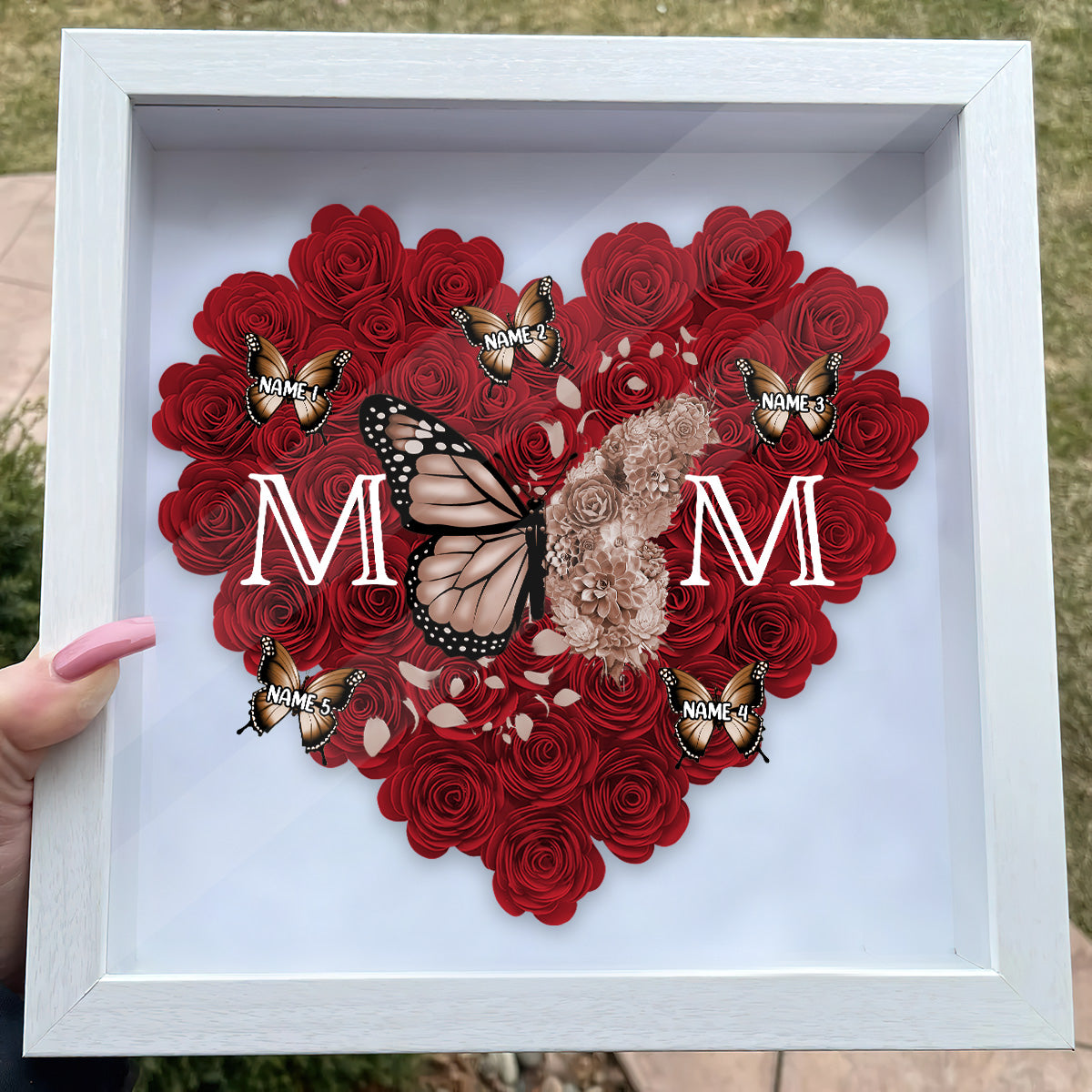 Mom Butterfly - Personalized Mother Flower Shadow Box
