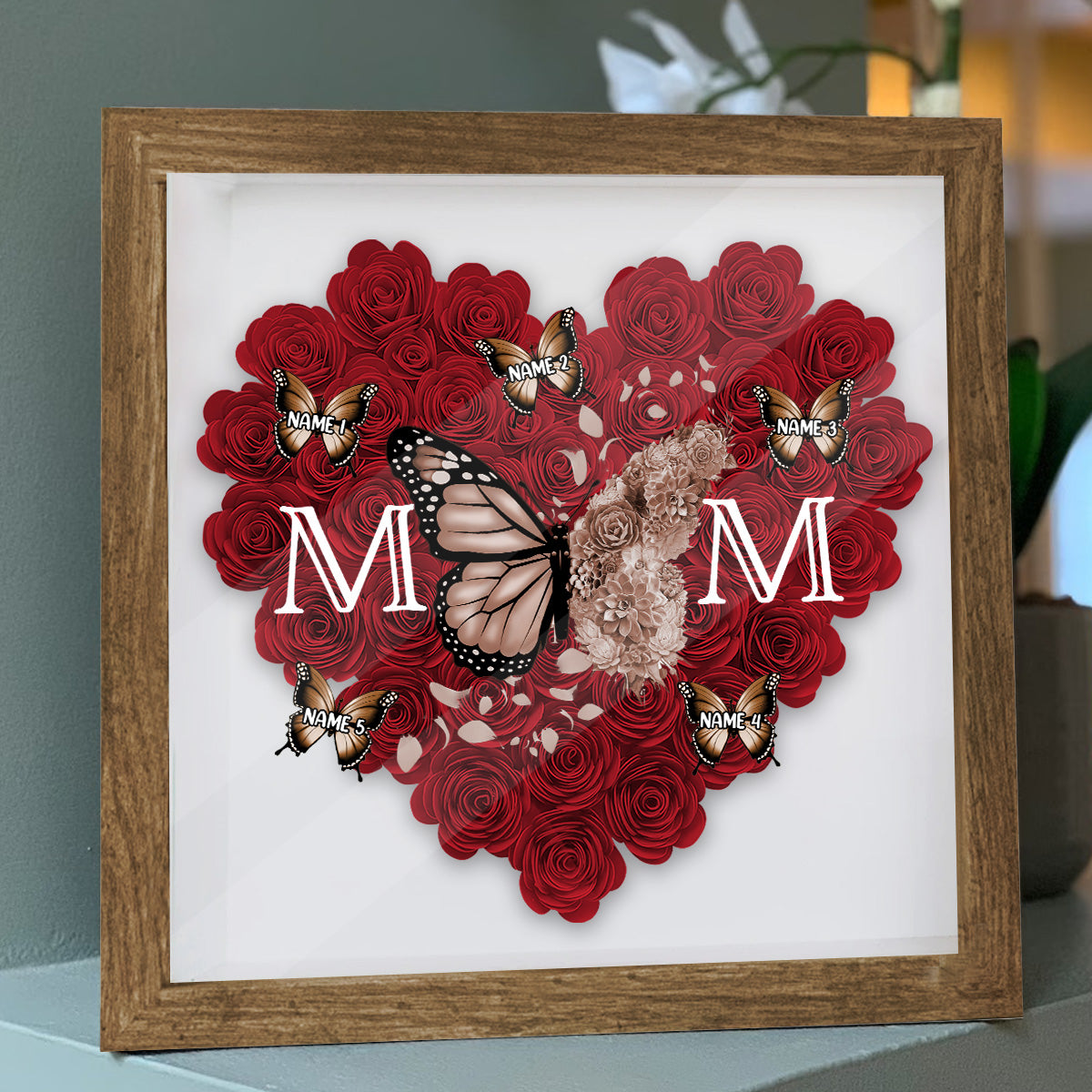 Mom Butterfly - Personalized Mother Flower Shadow Box