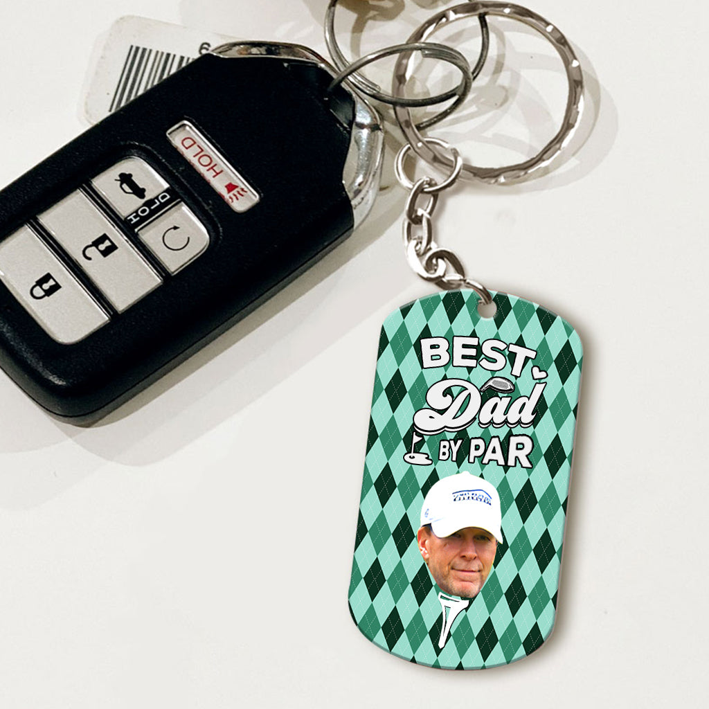 Best Dad By Par Golfer Papa Custom Upload Photo Personalized Aluminum Keychain