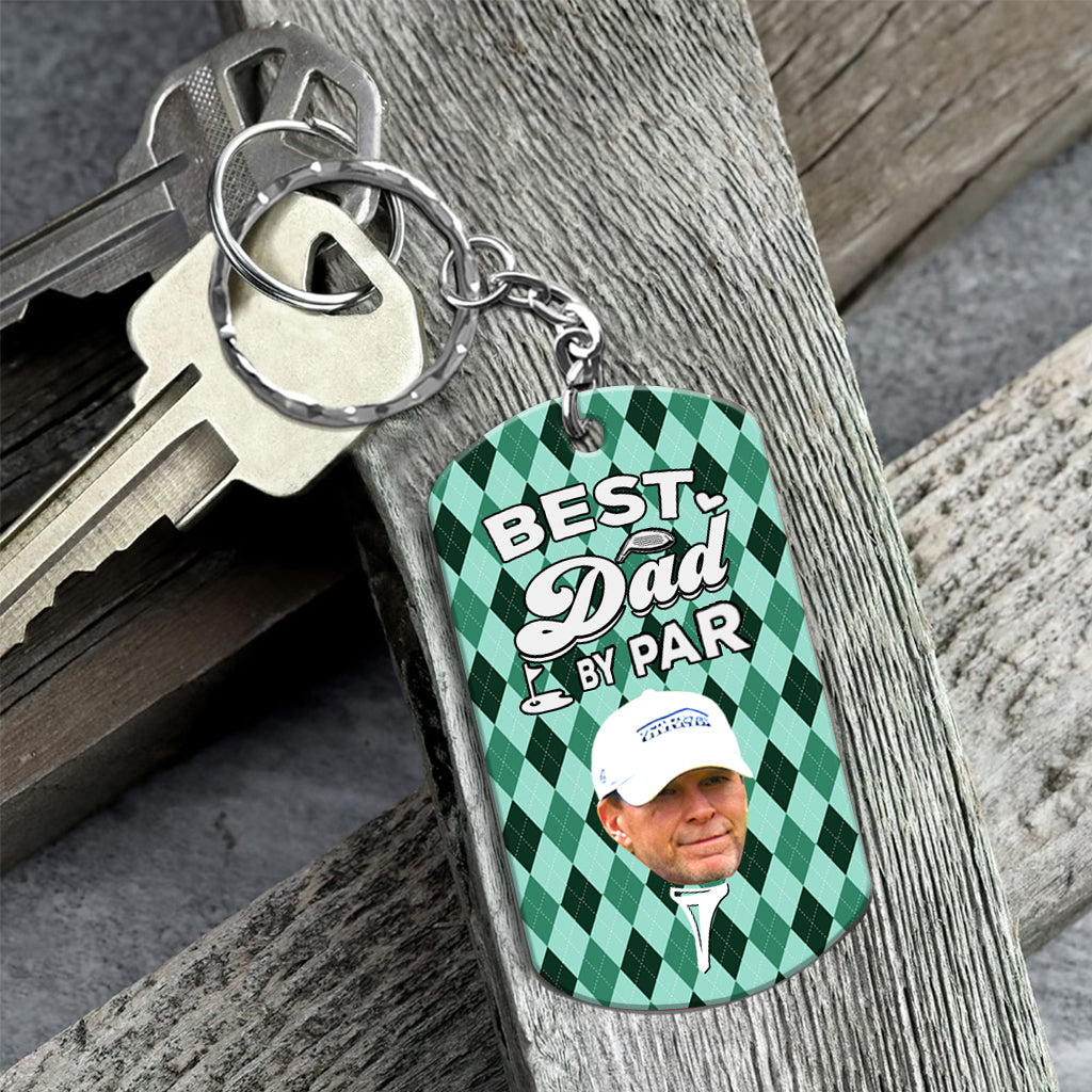 Best Dad By Par Golfer Papa Custom Upload Photo Personalized Aluminum Keychain