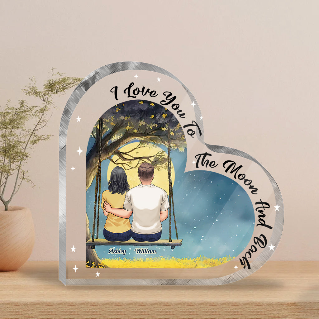 To The Moon And Back - Personalized Couple Custom Crystal Heart Keepsake