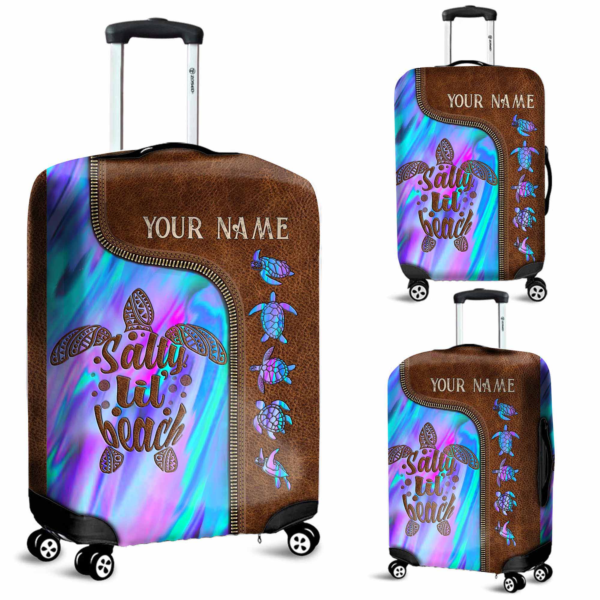 Salty Lil' Beach - Turtle Personalized Leather Pattern Print Luggage Cover