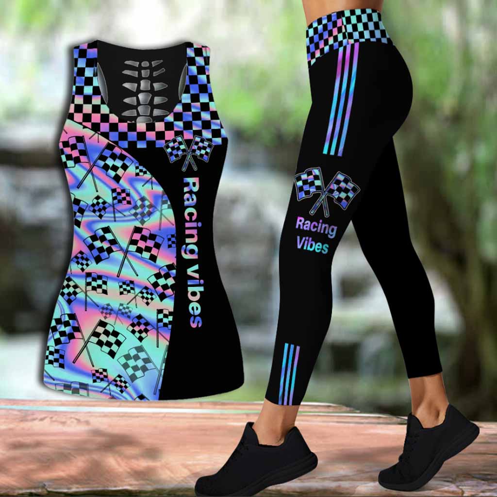Discover Racing Vibes Leggings And Hollow Tank Top
