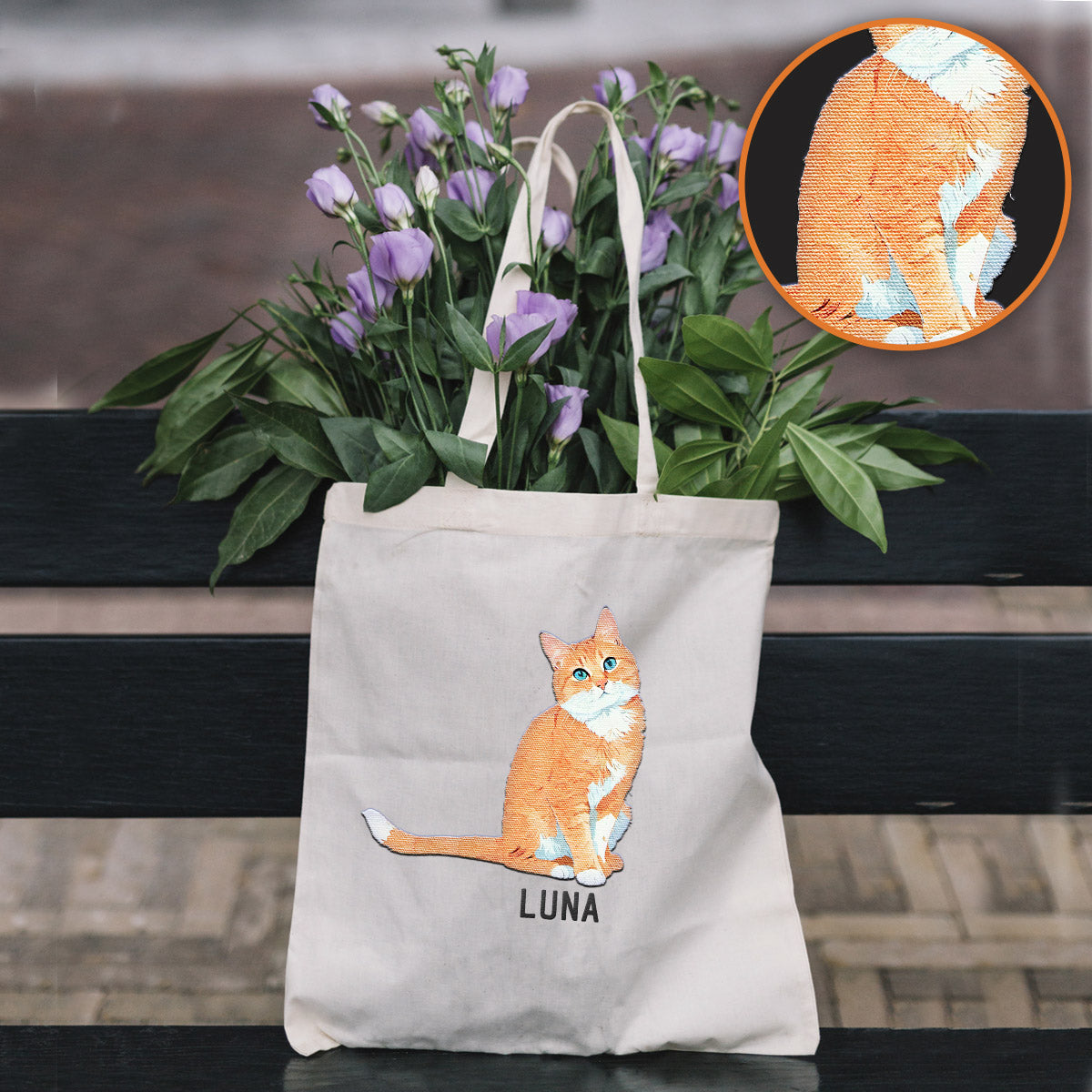 Custom 2D Photo - Personalized Cat Embroidered Tote Bag