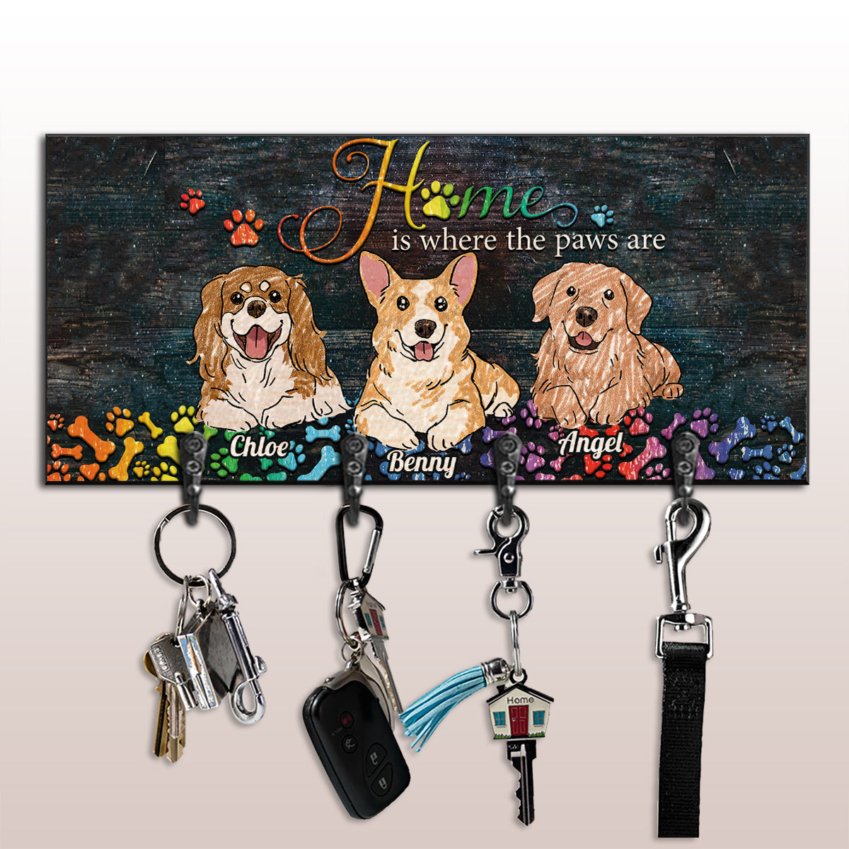 Home Is Where The Paws Are - Personalized Dog Key Rack