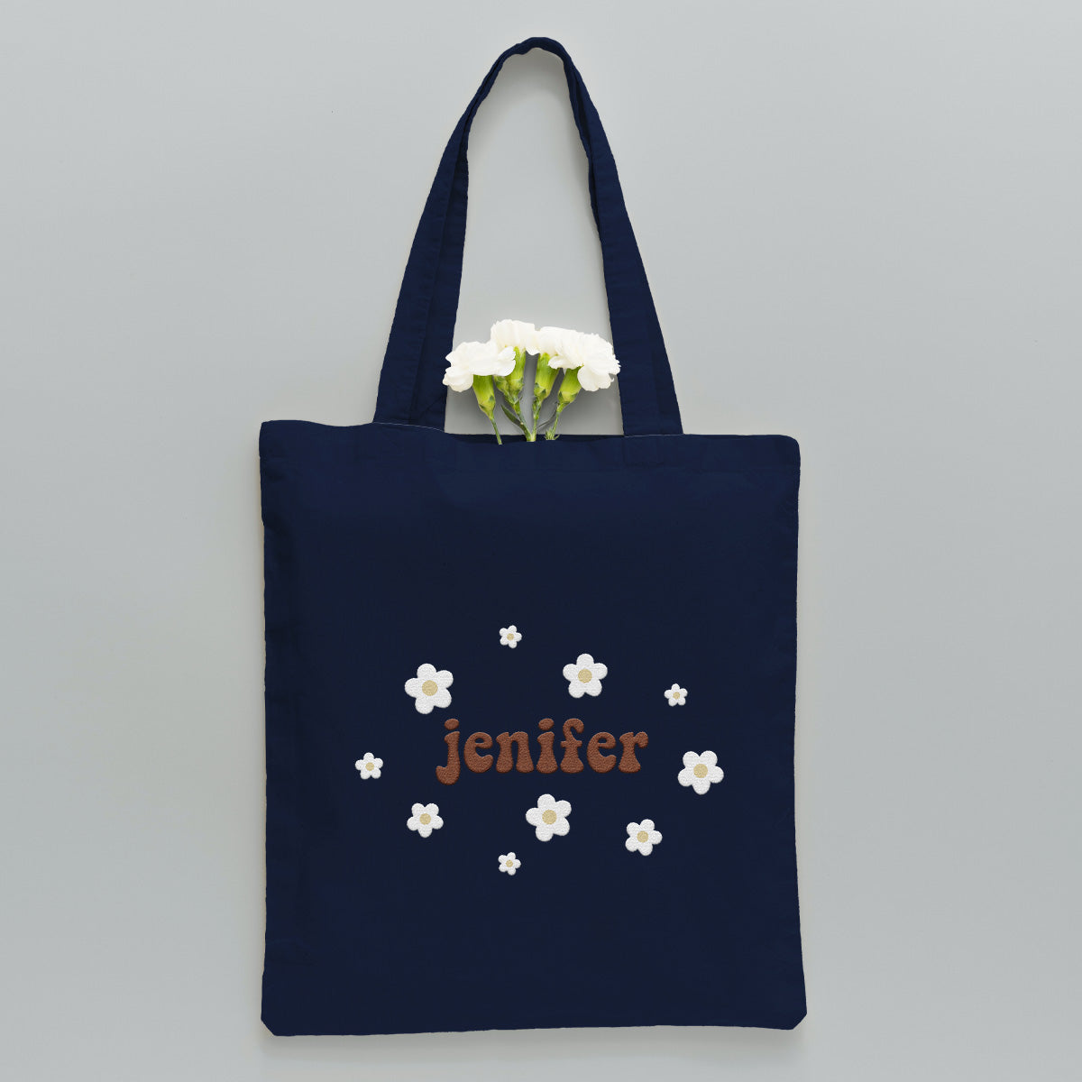 Custom Name With Flower - Personalized Daughter Embroidered Tote Bag