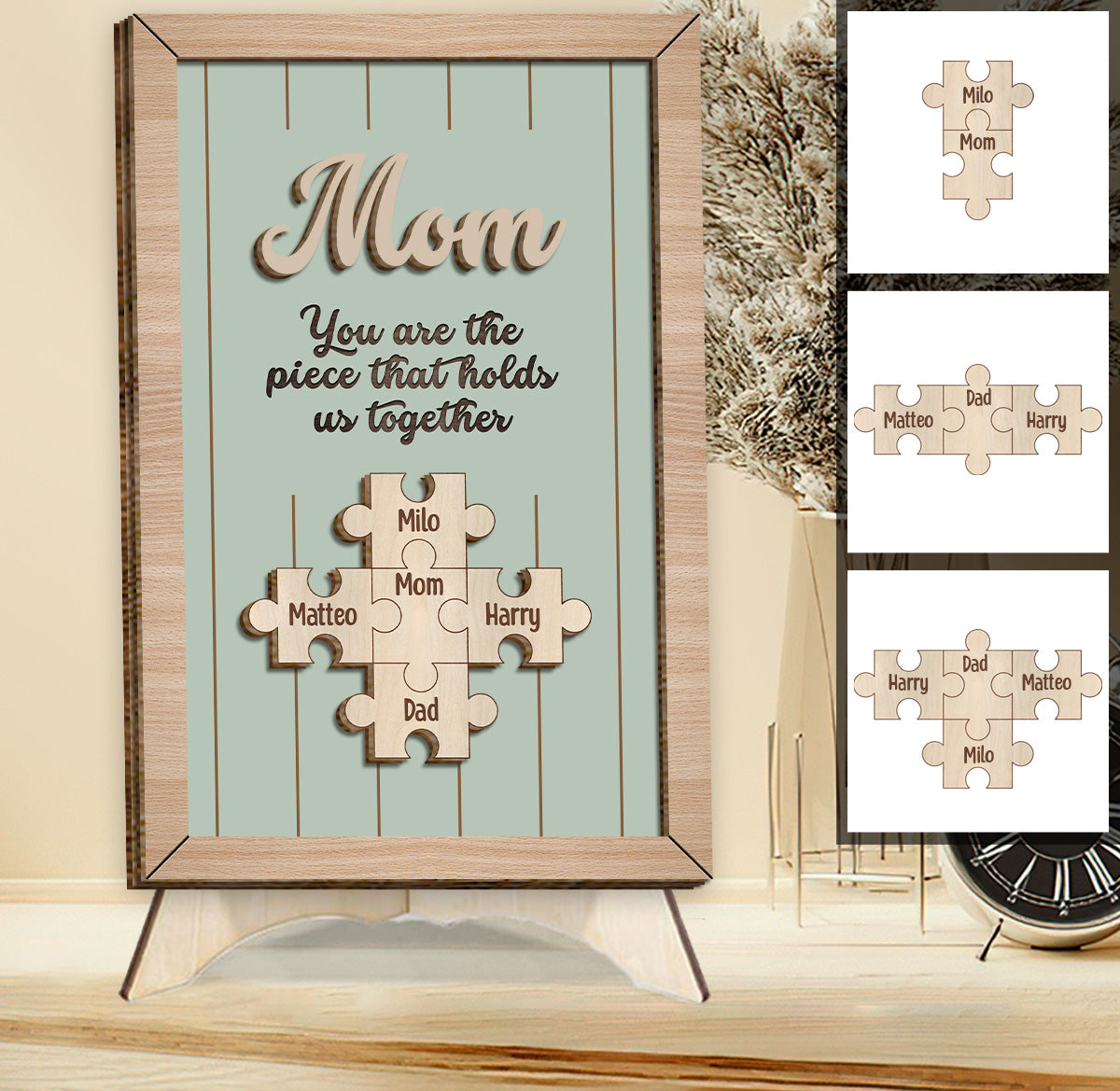 You Are The Piece That Holds Us Together - Personalized Mother 2 Layered Wood Sign / Wood Plaque