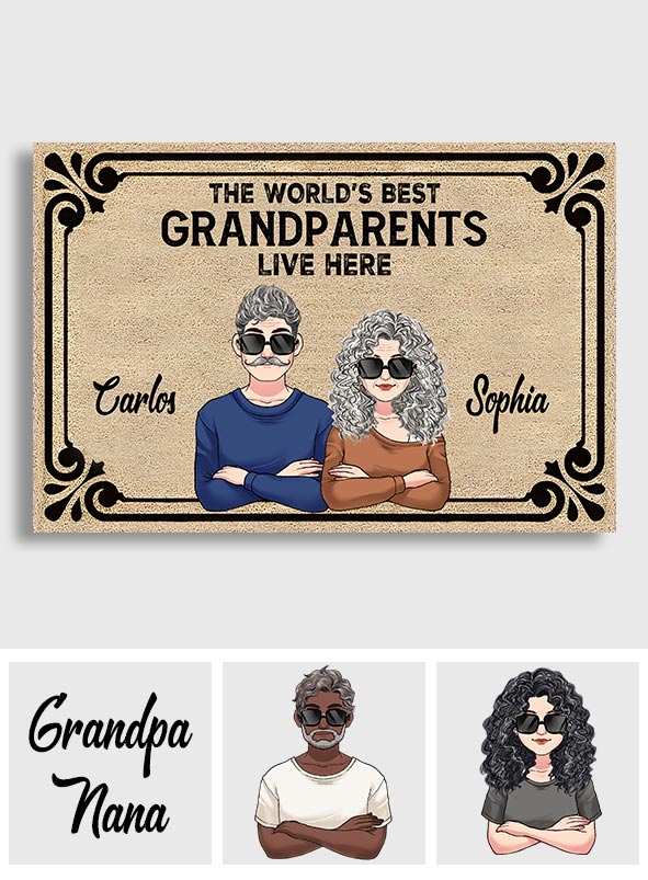 The World's Best Grandparents/Grandma/Grandpa Live Here - Personalized Grandma Doormat