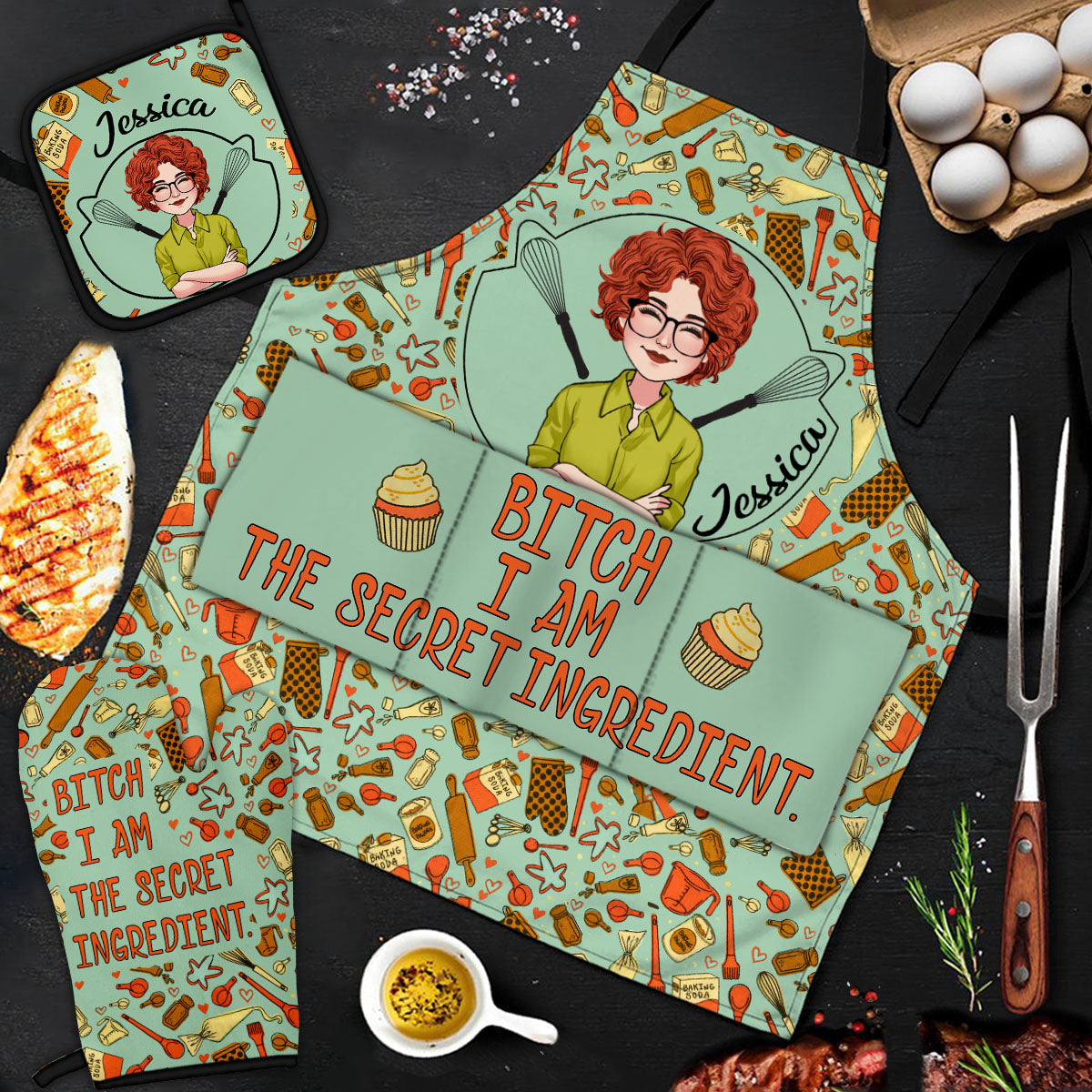 I Am The Secret Ingredient - Personalized Baking Apron, Oven Mitts & Pot Holder